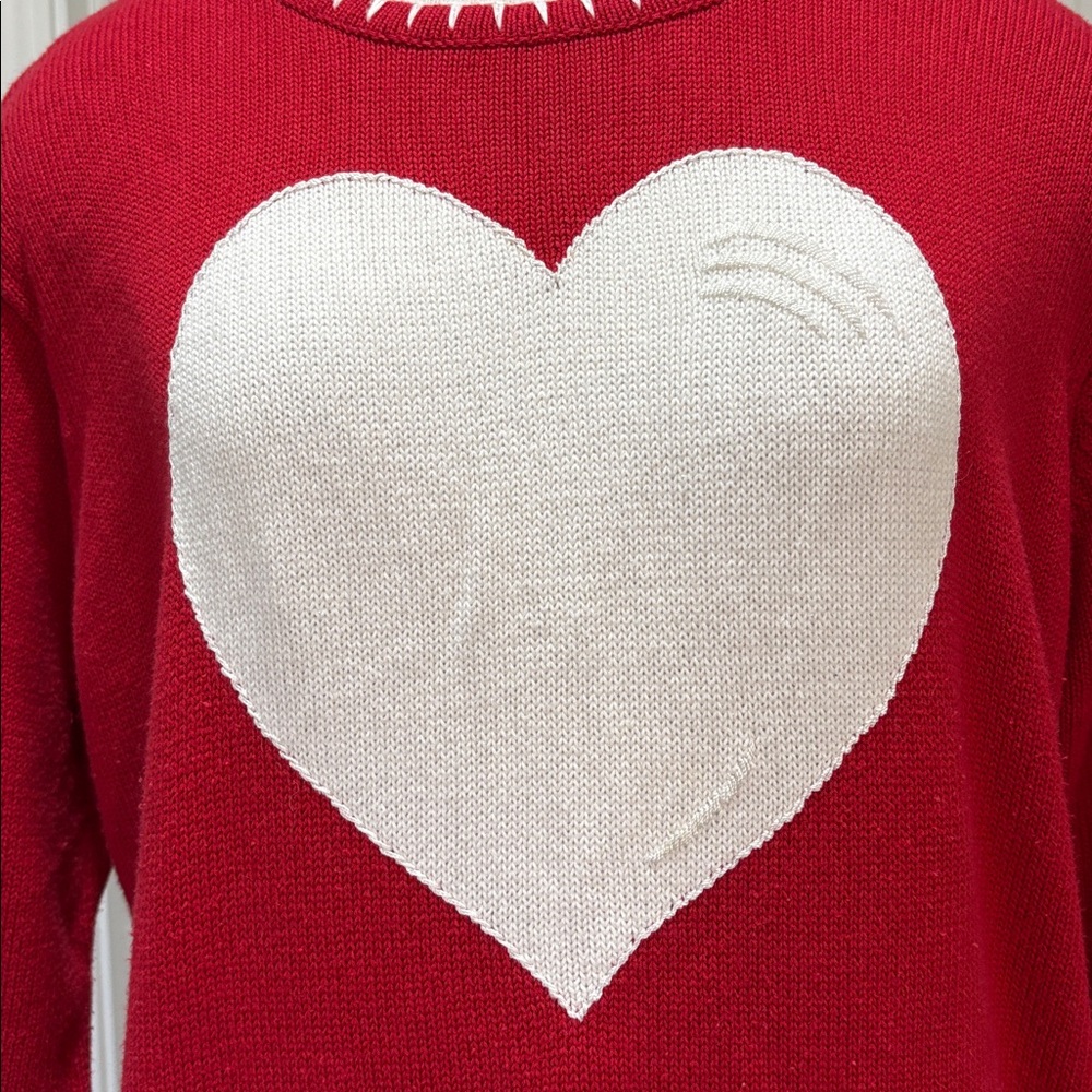 Quaker Factory sz L red sweater with white hearts - Picture 3 of 9